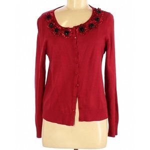 Debbie Morgan - Red cardigan with floral detail, Large